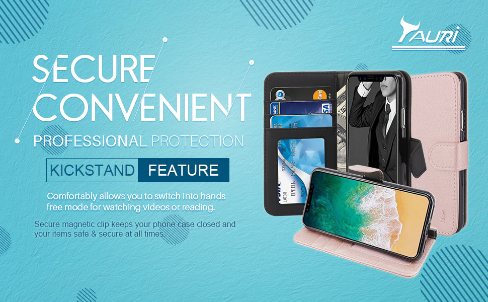 TAURI For iPhone X Case, [Stand Feature] Wallet [PU Leather] Protectiv