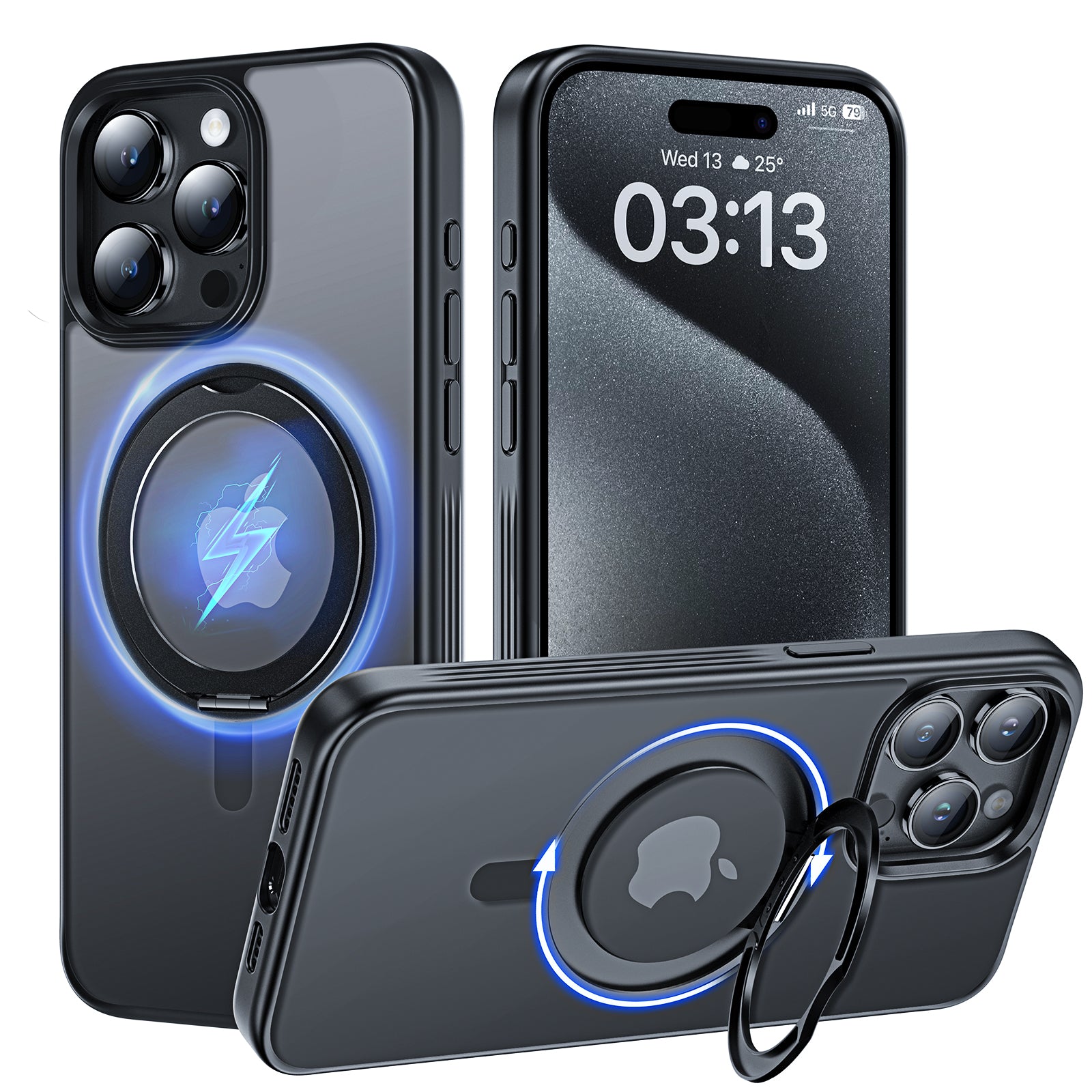 TAURI 360°Rotatable Magnetic Ring for iPhone 15 Pro Case Black, [Desig TAURI 360°Rotatable Magnetic Ring for iPhone 15 Pro Case Black, [Desig