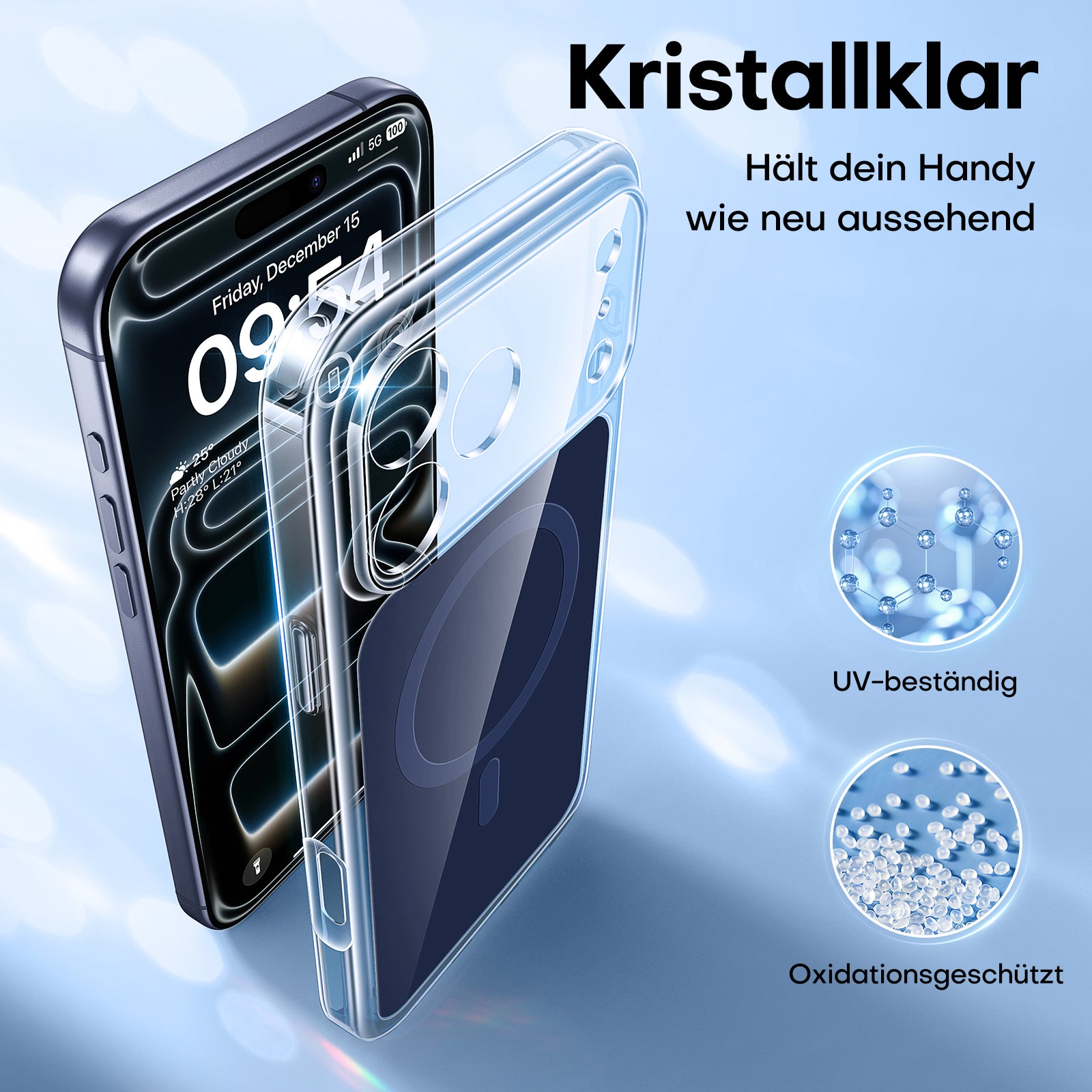 Click to see full view TAURI Original Design for iPhone 17 Pro Case, Compatible with MagSafe with Screen Protector, Anti-Yellowing Military-Grade Protection Shockproof Magnetic iPhone 17 Pro Case, Clear Blue