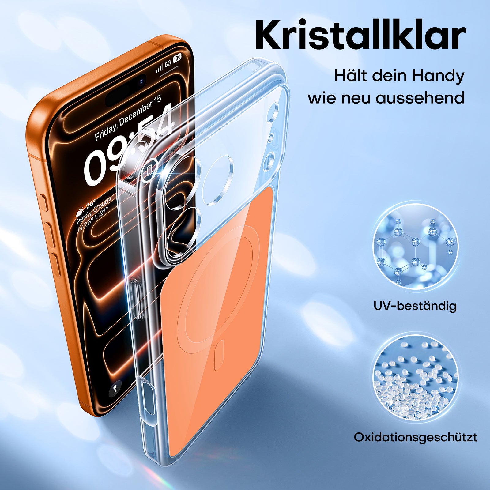 TAURI Original Design for iPhone 17 Pro Case, Compatible with MagSafe with Screen Protector, Anti-Yellowing Military-Grade Protection Shockproof Magnetic iPhone 17 Pro Case, Clear Orange