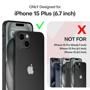 TAURI 5 in 1 Defender Designed for iPhone 15 Plus Case, with 2X Tempered Glass Screen Protector + 2X Camera Lens Protector [Military-Grade Drop Protection] Shockproof 6.7 inch - Matte Black
