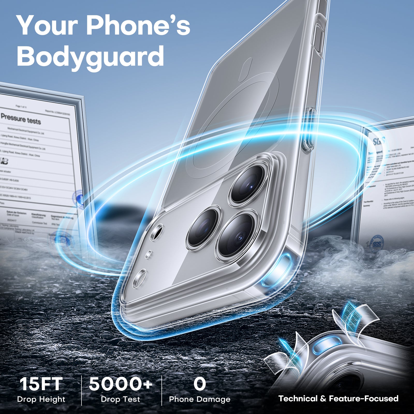 TAURI Original Design for iPhone 17 Pro Case, Compatible with MagSafe with Screen Protector, Anti-Yellowing Military-Grade Protection Shockproof Magnetic iPhone 17 Pro Case, Clear Grey