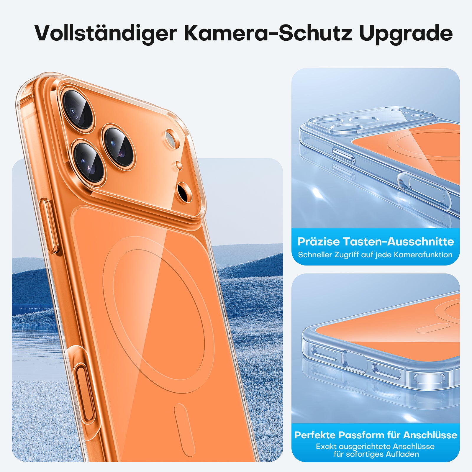 TAURI Original Design for iPhone 17 Pro Case, Compatible with MagSafe with Screen Protector, Anti-Yellowing Military-Grade Protection Shockproof Magnetic iPhone 17 Pro Case, Clear Orange