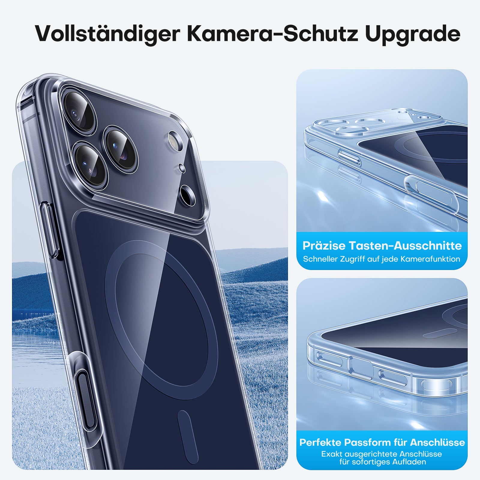 Click to see full view TAURI Original Design for iPhone 17 Pro Case, Compatible with MagSafe with Screen Protector, Anti-Yellowing Military-Grade Protection Shockproof Magnetic iPhone 17 Pro Case, Clear Blue