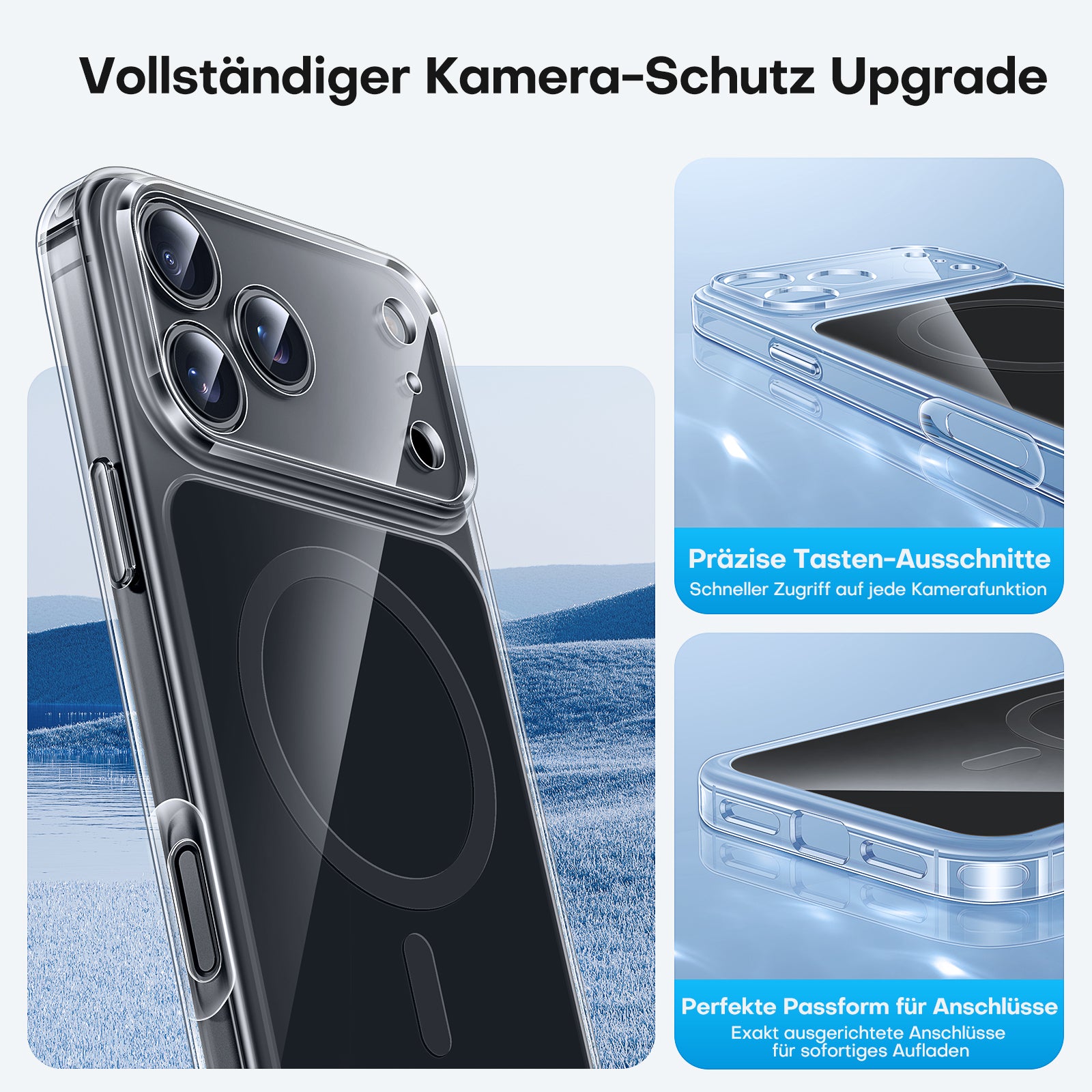 TAURI Original Design for iPhone 17 Pro Case, Compatible with MagSafe with Screen Protector, Anti-Yellowing Military-Grade Protection Shockproof Magnetic iPhone 17 Pro Case, Clear Black