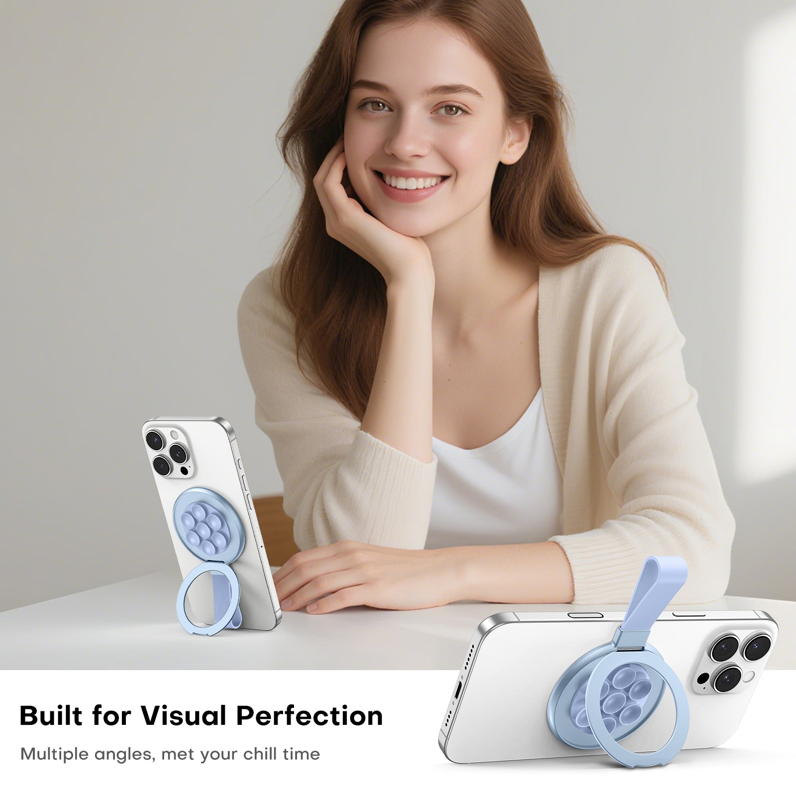 TAURI for Magsafe Suction Phone Grip - Universal Magnetic Suction Grip, 360° Rotating Hands-Free Holder, Silicone Suction Grip for iPhone 16 Pro Max/15/Android/S25,Blue
