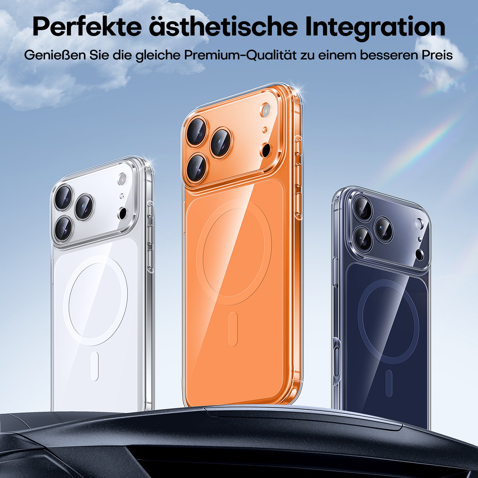 TAURI Original Design for iPhone 17 Pro Case, Compatible with MagSafe with Screen Protector, Anti-Yellowing Military-Grade Protection Shockproof Magnetic iPhone 17 Pro Case, Clear Orange