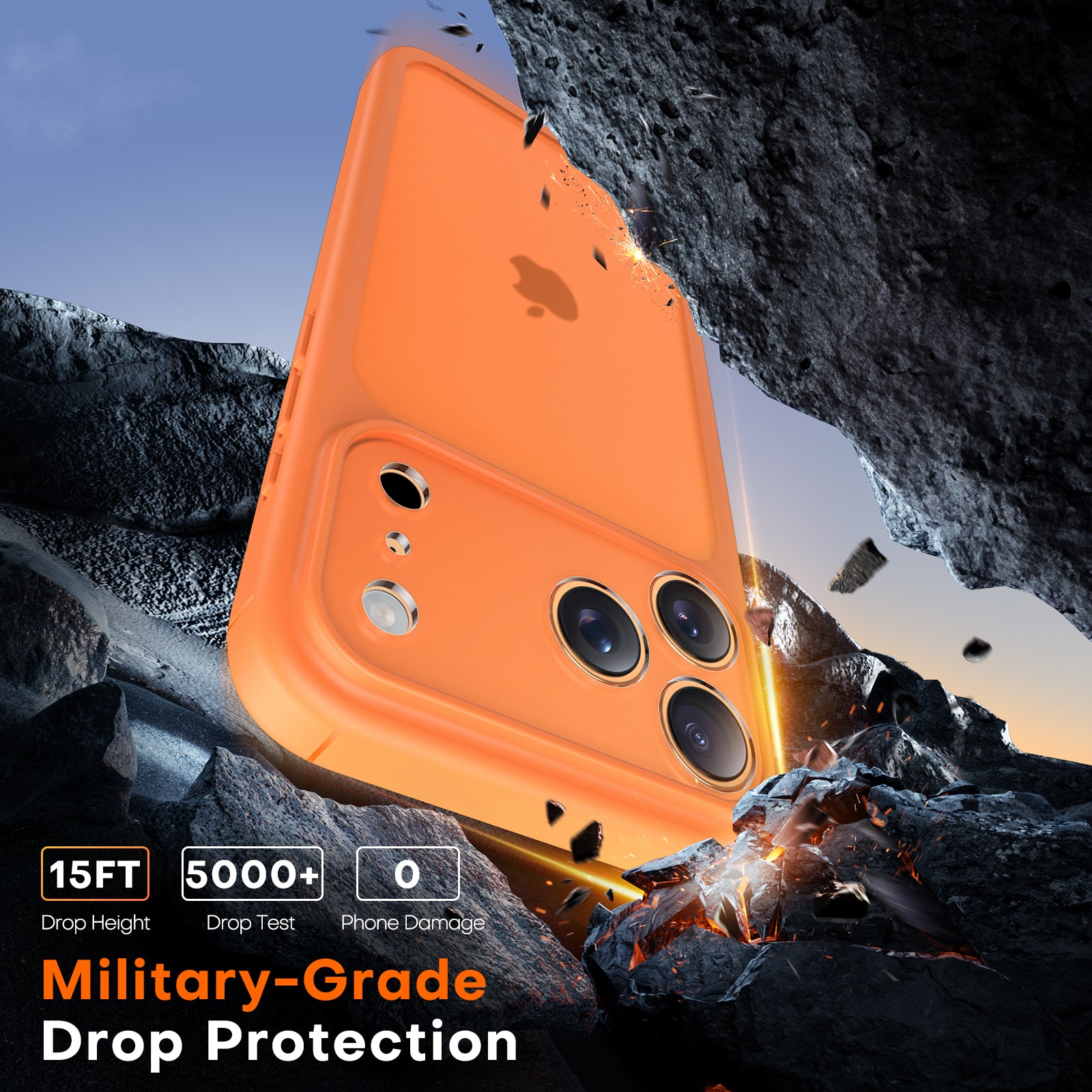 TAURI for iPhone 17 Pro Max Case, Full Camera Protection with Screen Protector, Translucent Matte Military-Grade Protection Shockproof Slim Phone Case for iPhone 17 ProMax, Matte Orange