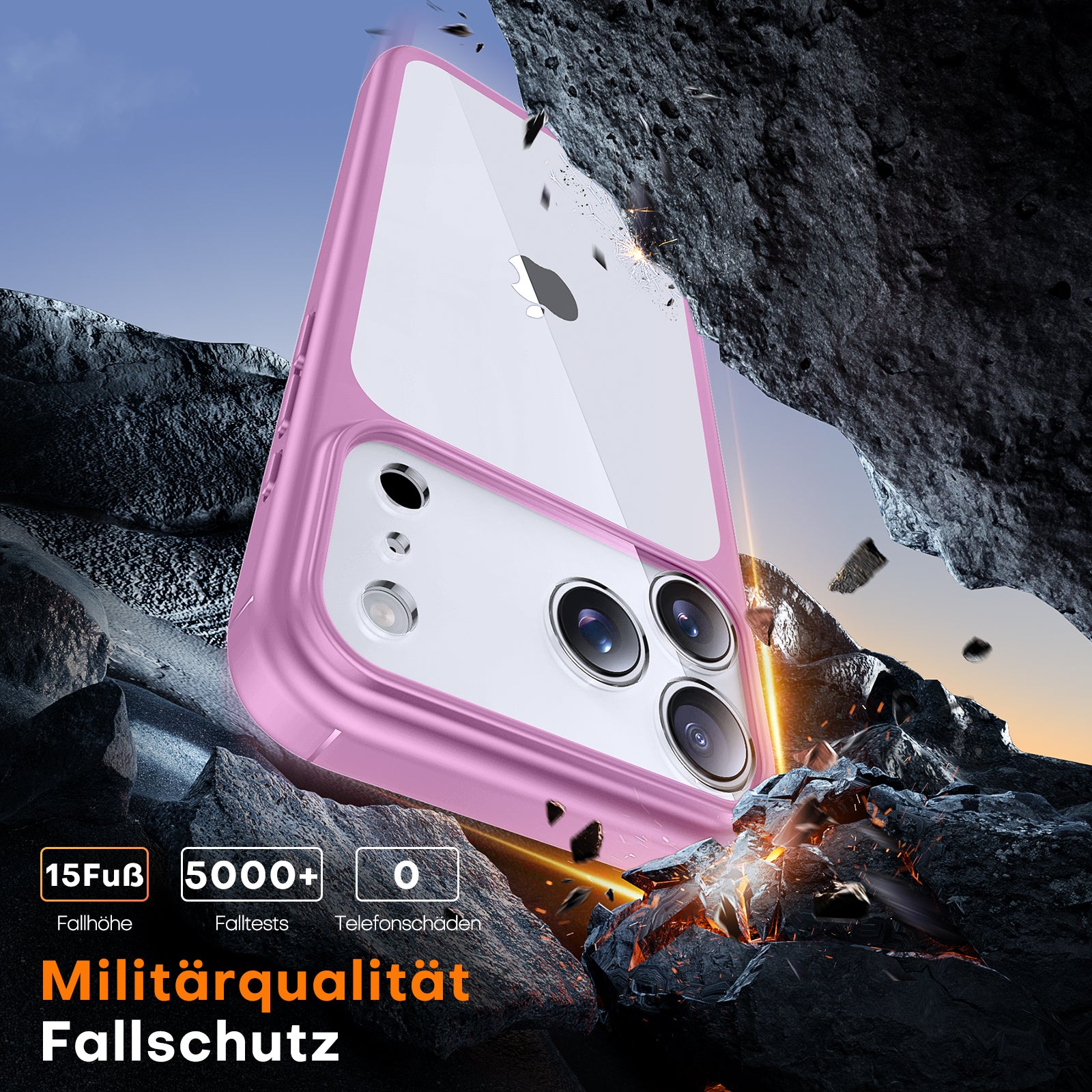 TAURI for iPhone 17 Pro Case, Full Camera Protection with Screen Protector, Anti-Yellowing Military-Grade Protection Shockproof Slim Phone Case for iPhone 17 Pro, Pink