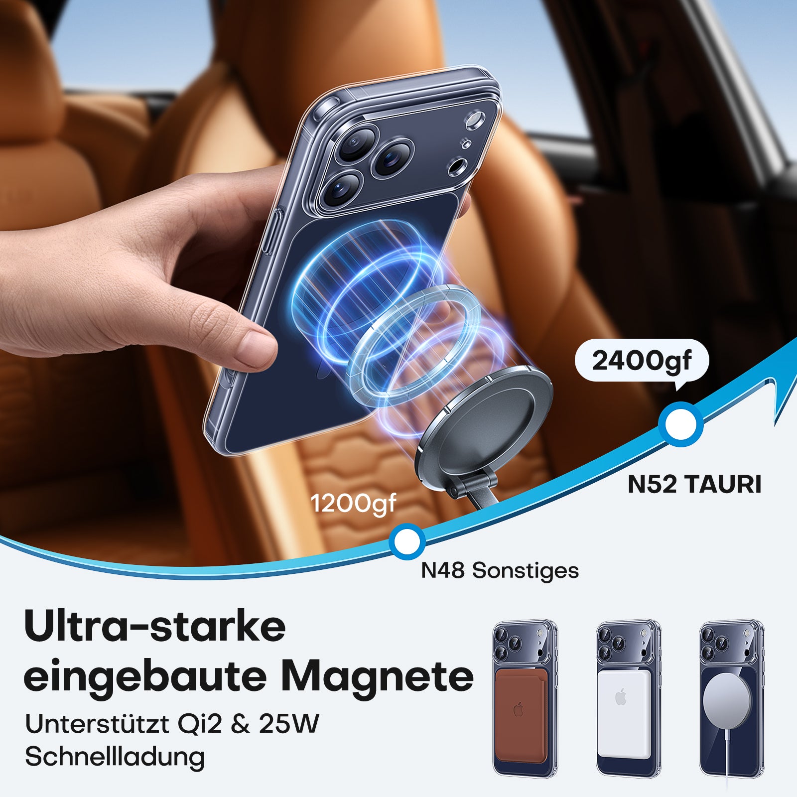 Click to see full view TAURI Original Design for iPhone 17 Pro Case, Compatible with MagSafe with Screen Protector, Anti-Yellowing Military-Grade Protection Shockproof Magnetic iPhone 17 Pro Case, Clear Blue