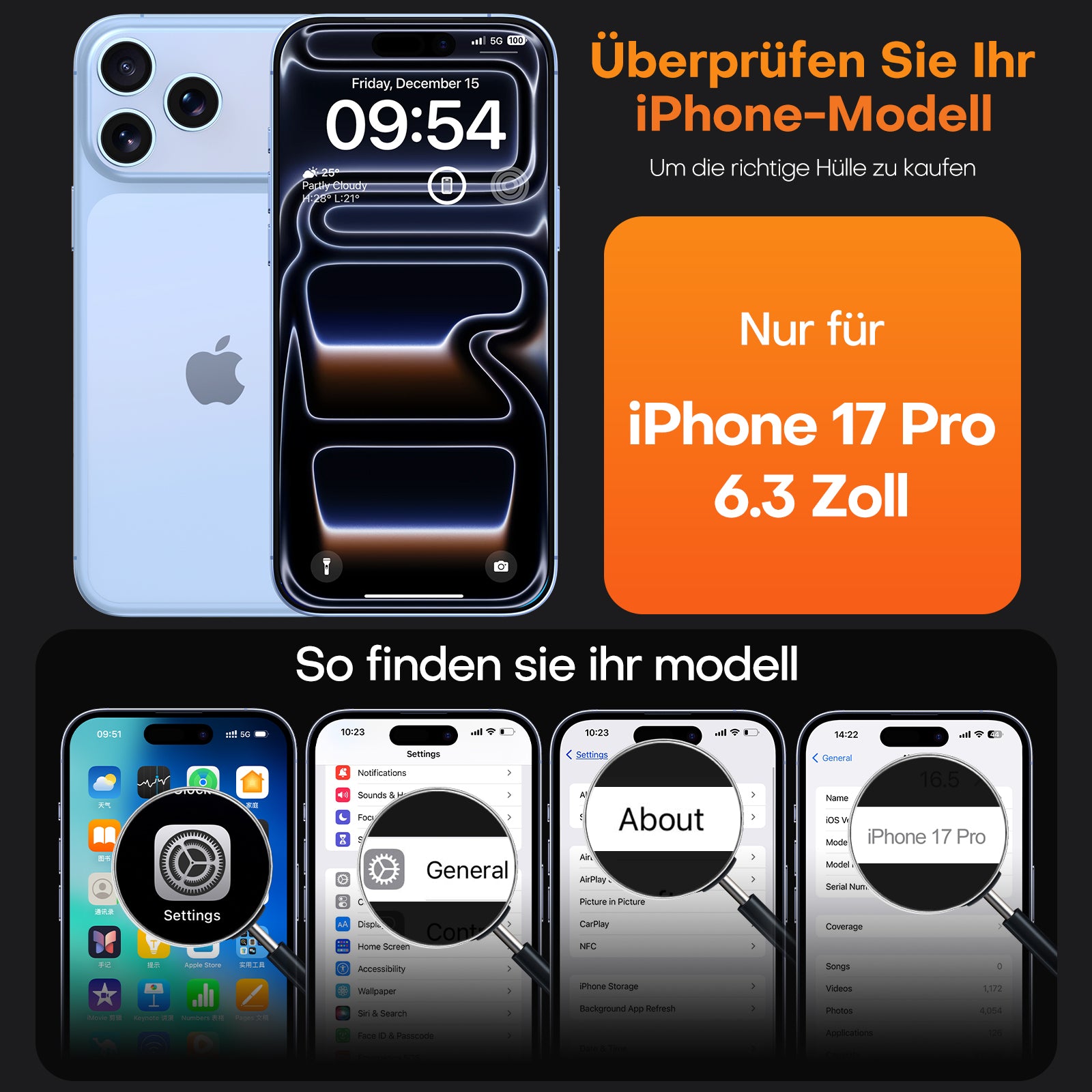 TAURI for iPhone 17 Pro Case, Full Camera Protection with Screen Protector, Anti-Yellowing Military-Grade Protection Shockproof Slim Phone Case for iPhone 17 Pro, Star Blue