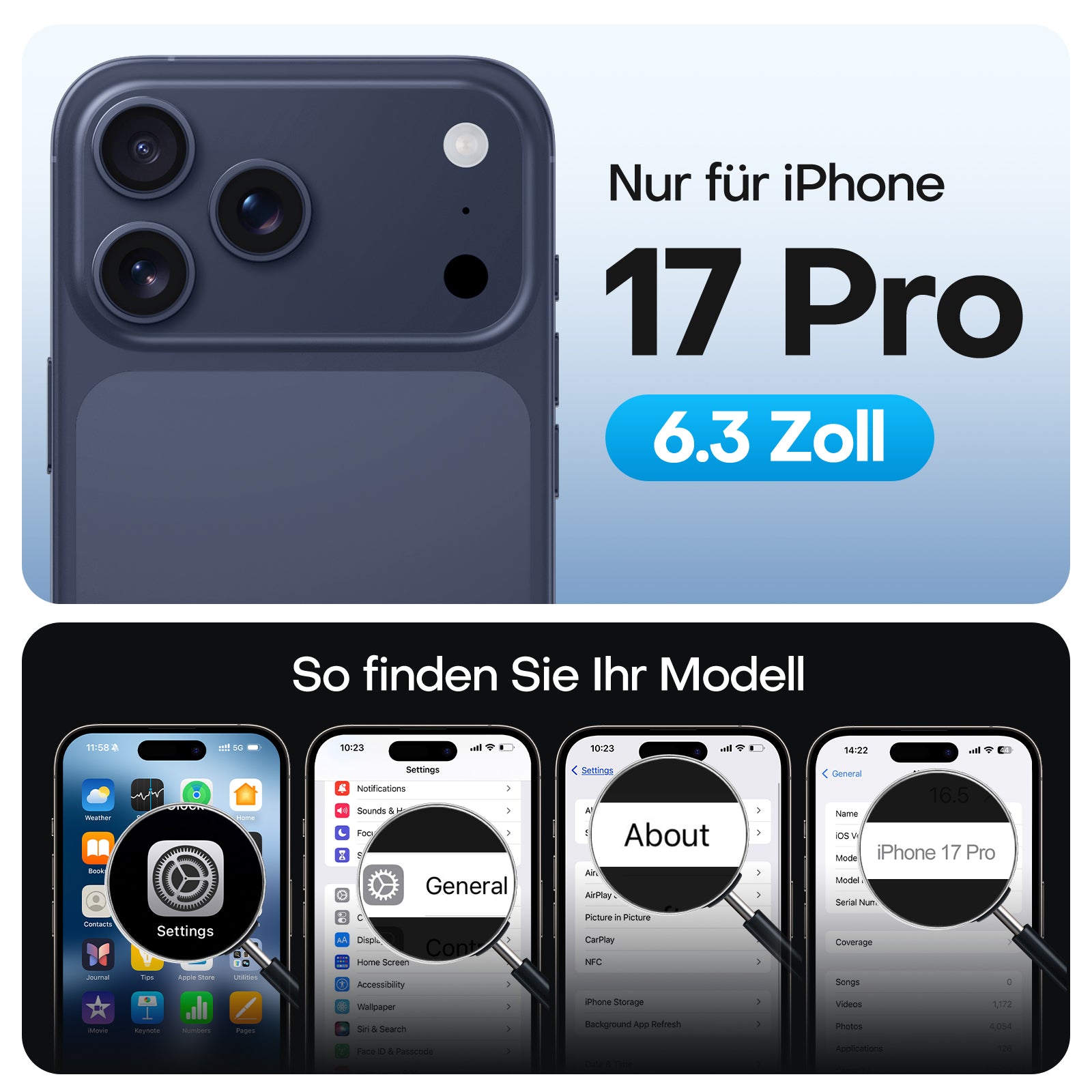 Click to see full view TAURI Original Design for iPhone 17 Pro Case, Compatible with MagSafe with Screen Protector, Anti-Yellowing Military-Grade Protection Shockproof Magnetic iPhone 17 Pro Case, Clear Blue
