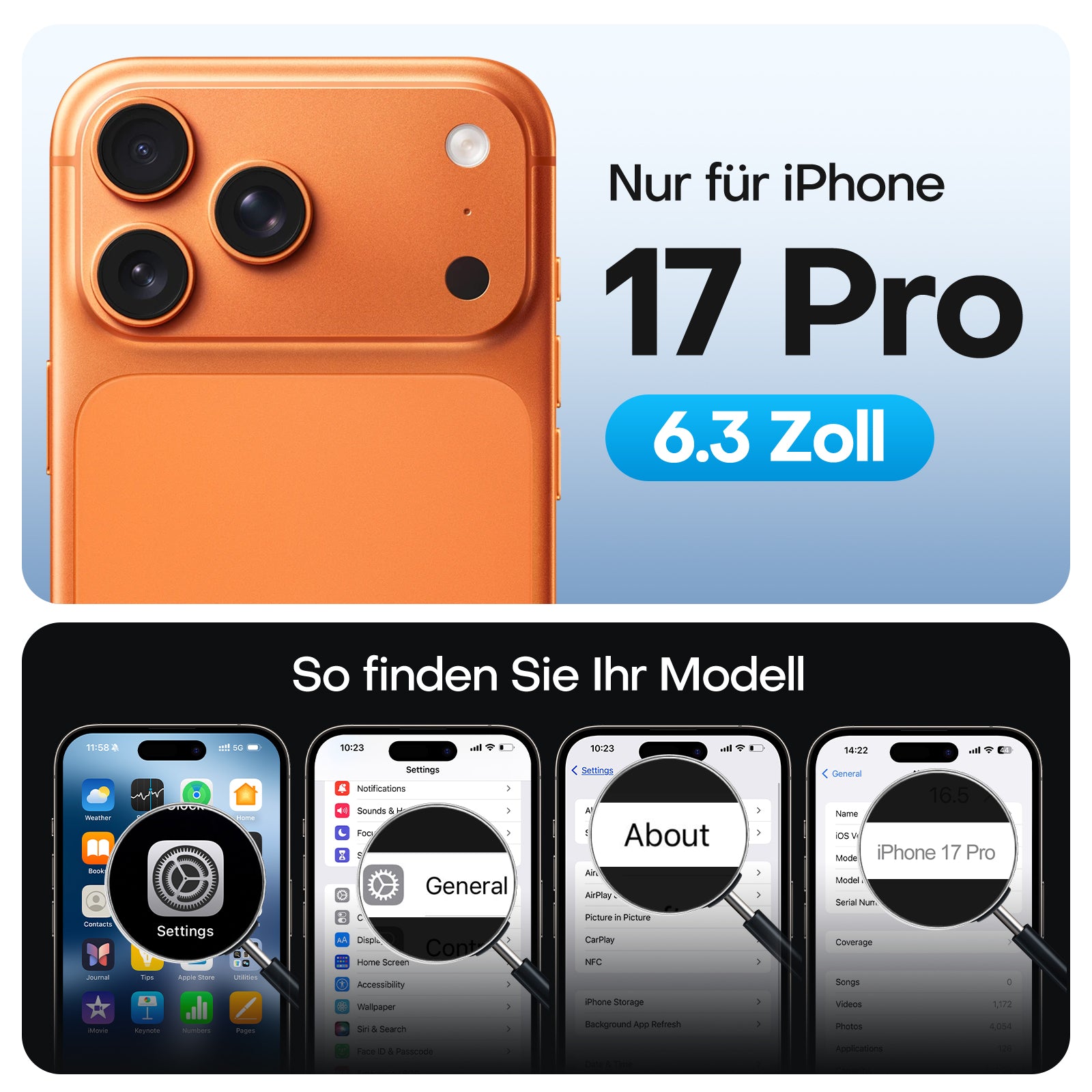 TAURI Original Design for iPhone 17 Pro Case, Compatible with MagSafe with Screen Protector, Anti-Yellowing Military-Grade Protection Shockproof Magnetic iPhone 17 Pro Case, Clear Orange