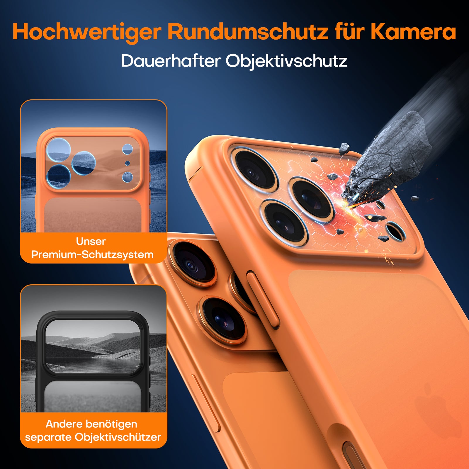 TAURI for iPhone 17 Pro Case, Full Camera Protection with Screen Protector, Translucent Matte Military-Grade Protection Shockproof Slim Phone Case for iPhone 17 Pro, Matte Orange
