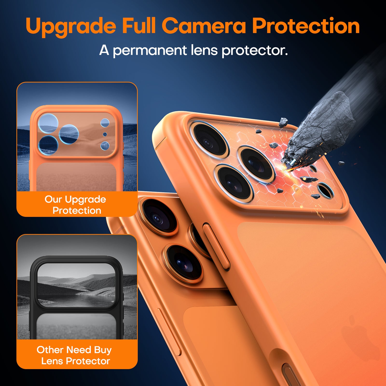 TAURI for iPhone 17 Pro Max Case, Full Camera Protection with Screen Protector, Translucent Matte Military-Grade Protection Shockproof Slim Phone Case for iPhone 17 ProMax, Matte Orange