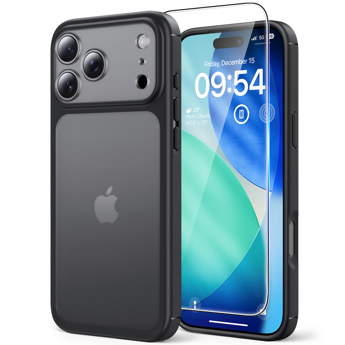 TAURI for iPhone 17 Pro Case, Full Camera Protection with Screen Protector, Translucent Matte Military-Grade Protection Shockproof Slim Phone Case for iPhone 17 Pro, Matte Black