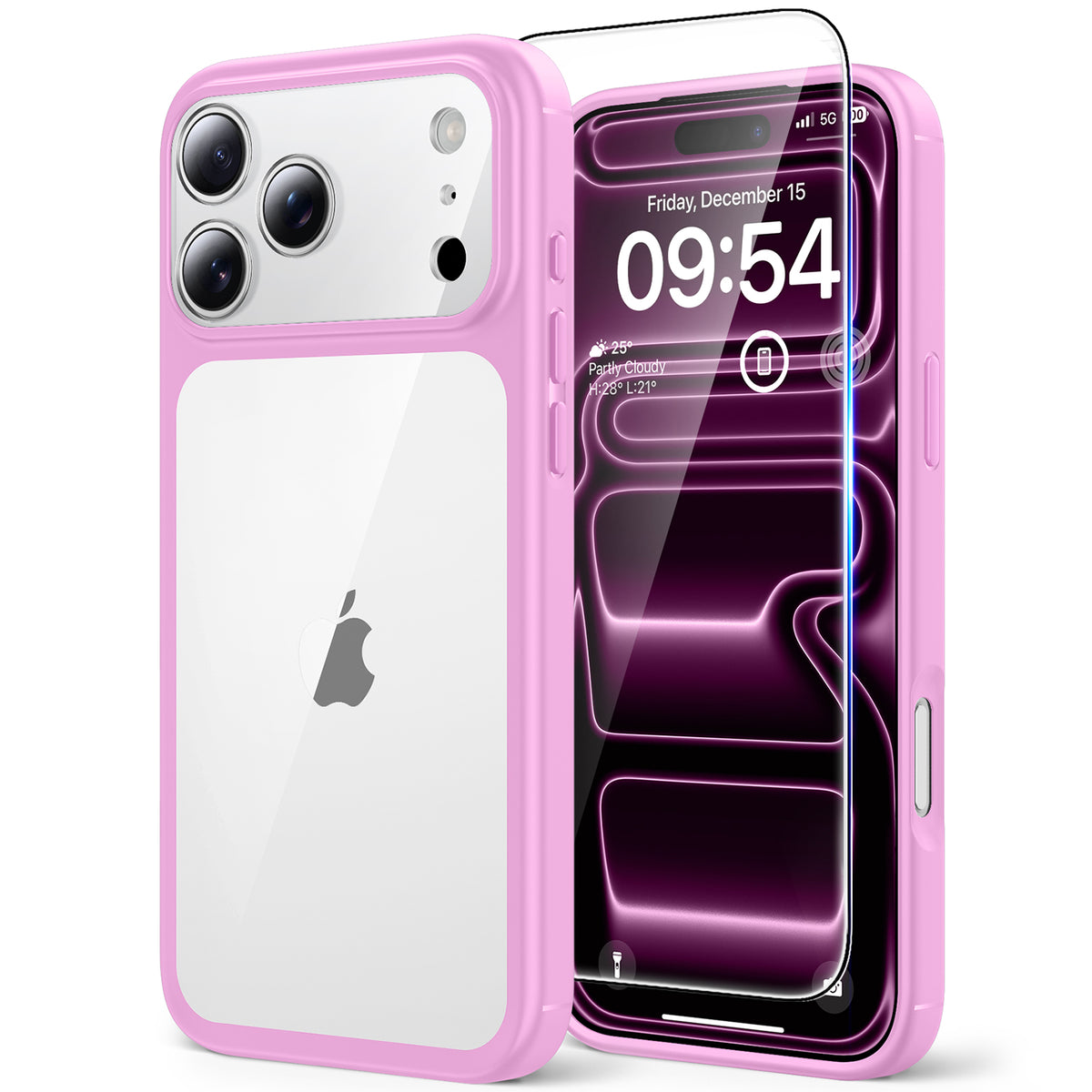 TAURI for iPhone 17 Pro Max Case, Full Camera Protection with Screen Protector, Anti-Yellowing Military-Grade Protection Shockproof Slim Phone Case for iPhone 17 ProMax, Pink