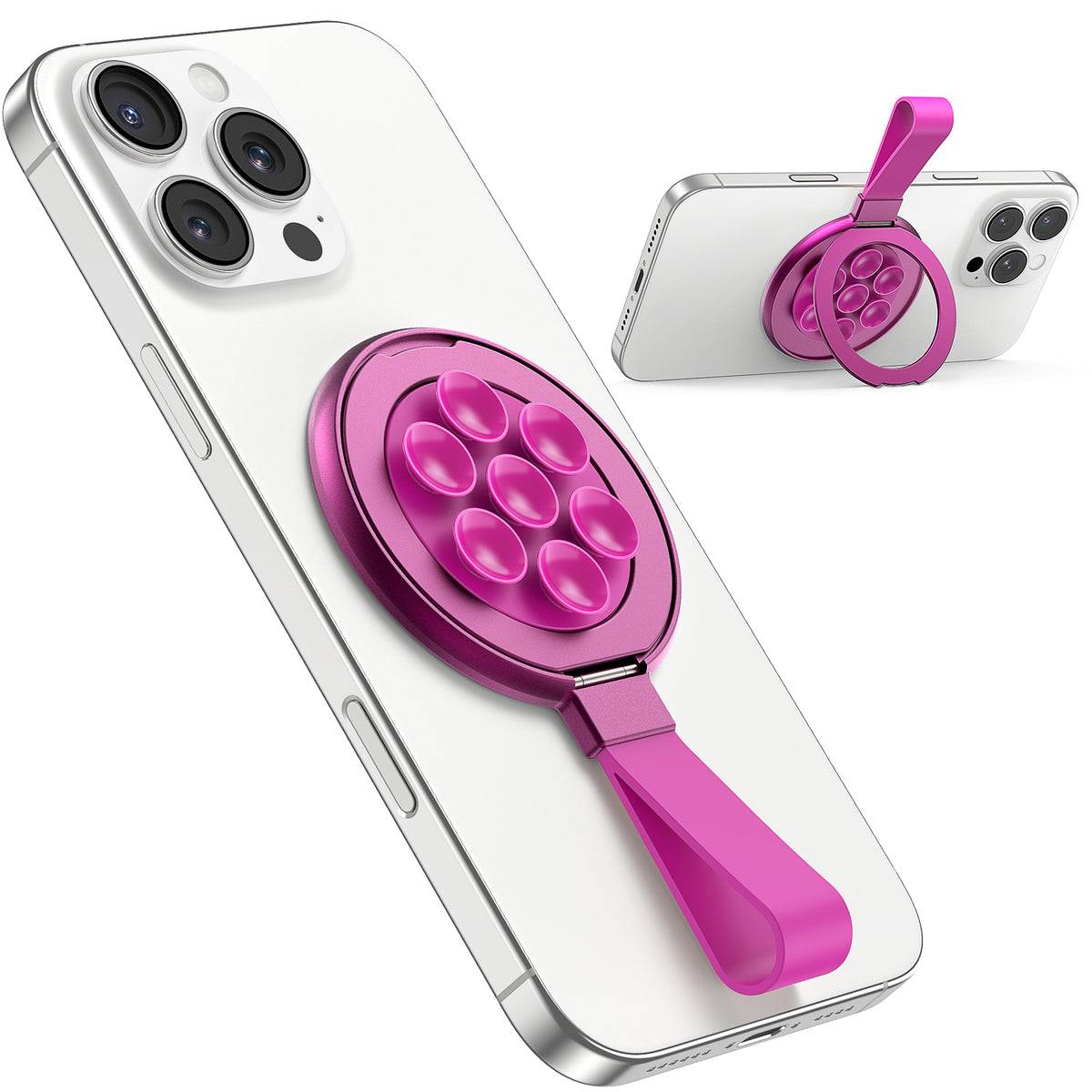 TAURI for Magsafe Suction Phone Grip - Universal Magnetic Suction Grip, 360° Rotating Hands-Free Holder, Silicone Suction Grip for iPhone 16 Pro Max/15/Android/S25,Hot Pink