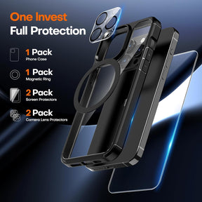 TAURI for iPhone 15 Pro Max Case, [5 in 1] 1X Clear Case [Not-Yellowing] with 2X Tempered Glass Screen Protector + 2X Camera Lens Protector, [Militarized Drop Defense] Slim Phone Case 6.7 inch, Black