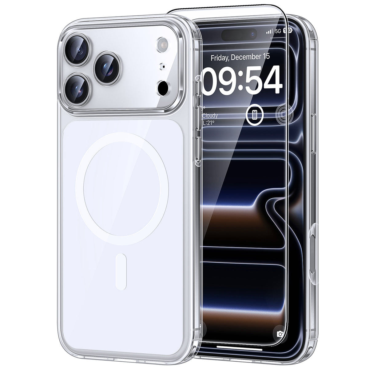 TAURI Original Design for iPhone 17 Pro Max Case, Compatible with MagSafe with Screen Protector, Anti-Yellowing Military-Grade Protection Shockproof Magnetic iPhone 17 ProMax Case, Clear White