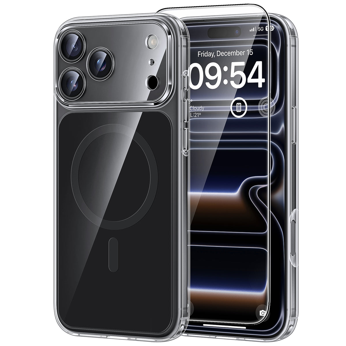 TAURI Original Design for iPhone 17 Pro Max Case, Compatible with MagSafe with Screen Protector, Anti-Yellowing Military-Grade Protection Shockproof Magnetic iPhone 17 ProMax Case, Clear Black