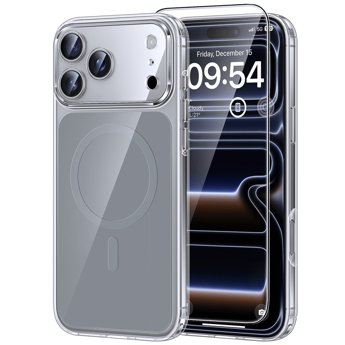 TAURI Original Design for iPhone 17 Pro Max Case, Compatible with MagSafe with Screen Protector, Anti-Yellowing Military-Grade Protection Shockproof Magnetic iPhone 17 ProMax Case, Clear Grey