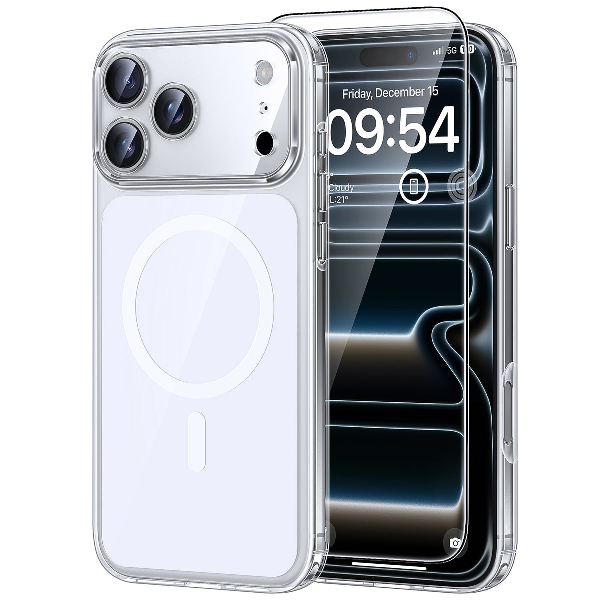 TAURI Original Design for iPhone 17 Pro Case, Compatible with MagSafe with Screen Protector, Anti-Yellowing Military-Grade Protection Shockproof Magnetic iPhone 17 Pro Case, Clear White