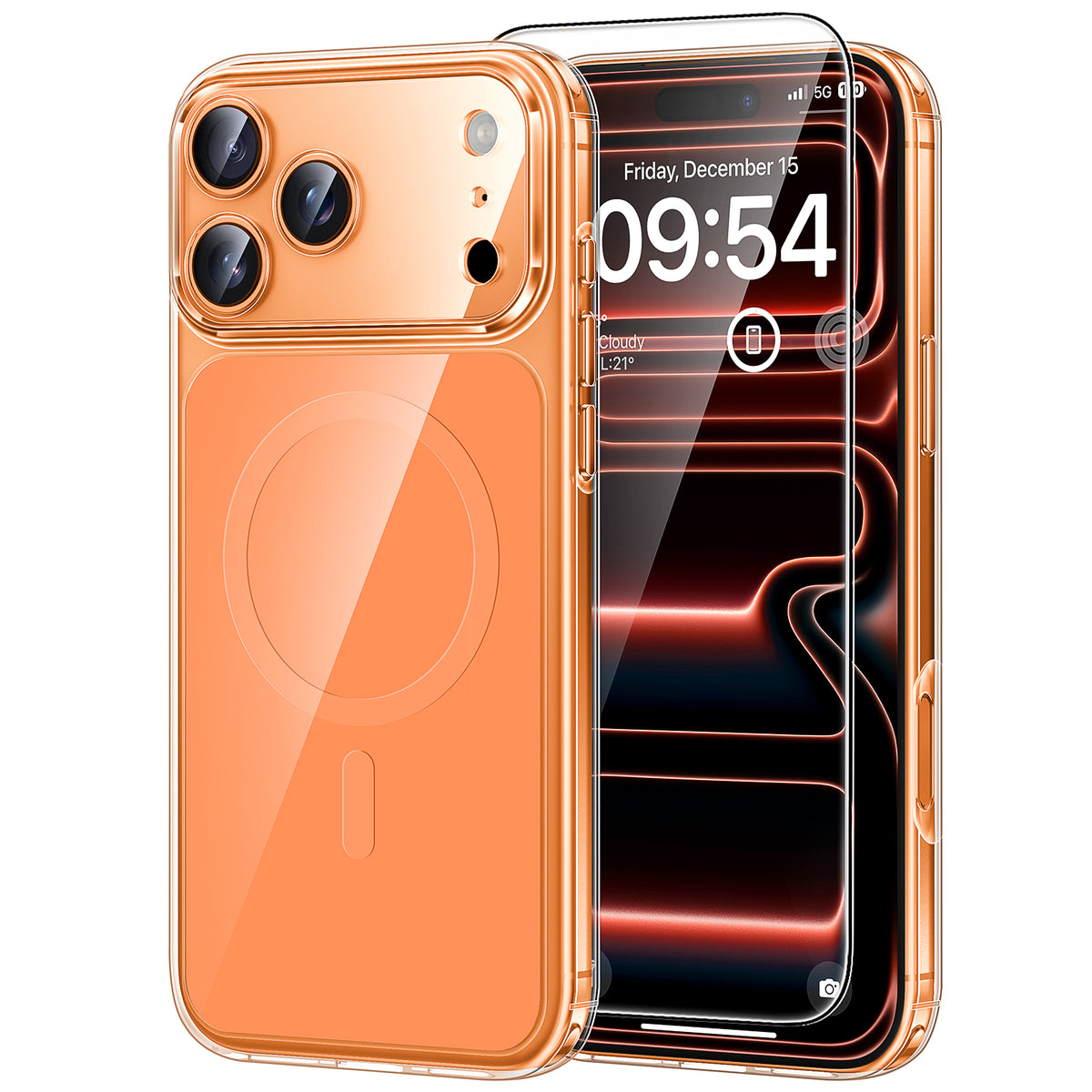 TAURI Original Design for iPhone 17 Pro Max Case, Compatible with MagSafe with Screen Protector, Anti-Yellowing Military-Grade Protection Shockproof Magnetic iPhone 17 ProMax Case, Clear Orange