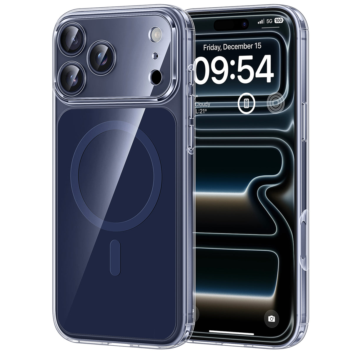 Click to see full view TAURI Original Design for iPhone 17 Pro Case, Compatible with MagSafe with Screen Protector, Anti-Yellowing Military-Grade Protection Shockproof Magnetic iPhone 17 Pro Case, Clear Blue