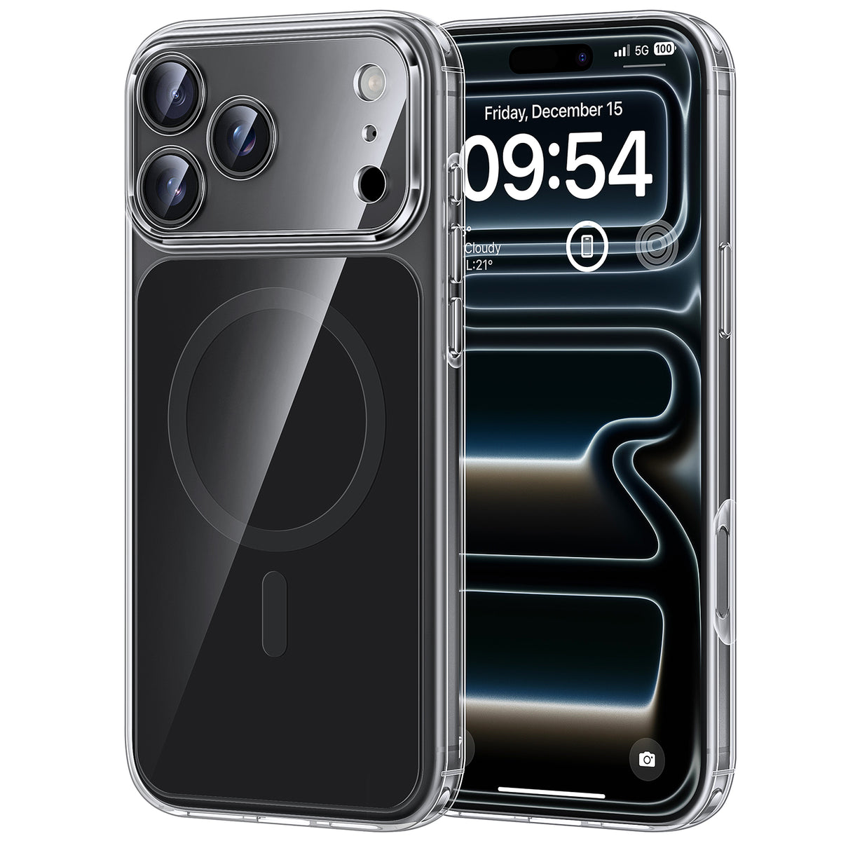 TAURI Original Design for iPhone 17 Pro Case, Compatible with MagSafe with Screen Protector, Anti-Yellowing Military-Grade Protection Shockproof Magnetic iPhone 17 Pro Case, Clear Black