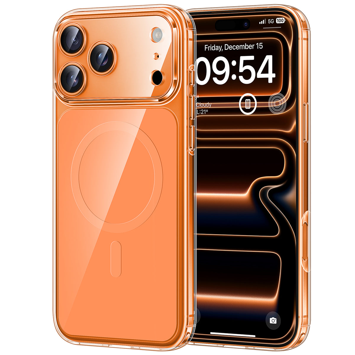 TAURI Original Design for iPhone 17 Pro Case, Compatible with MagSafe with Screen Protector, Anti-Yellowing Military-Grade Protection Shockproof Magnetic iPhone 17 Pro Case, Clear Orange