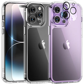 TAURI [5 in 1] for iPhone 14 Pro Case Clear, [Not Yellowing] with 2X Tempered Glass Screen Protector + 2X Camera Lens Protector, [Military Grade Drop Protection] Shockproof Slim Phone Case 6.1 Inch
