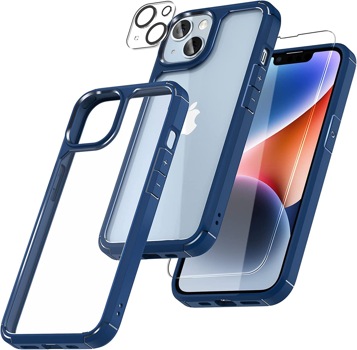 TAURI [5 in 1] for iPhone 14 Case, [Not Yellowing] with 2 Tempered Glass Screen Protector + 2 Camera Lens Protector [Military Drop Protection] Shockproof Slim Phone Case for iPhone 14 6.1 Inch-Blue