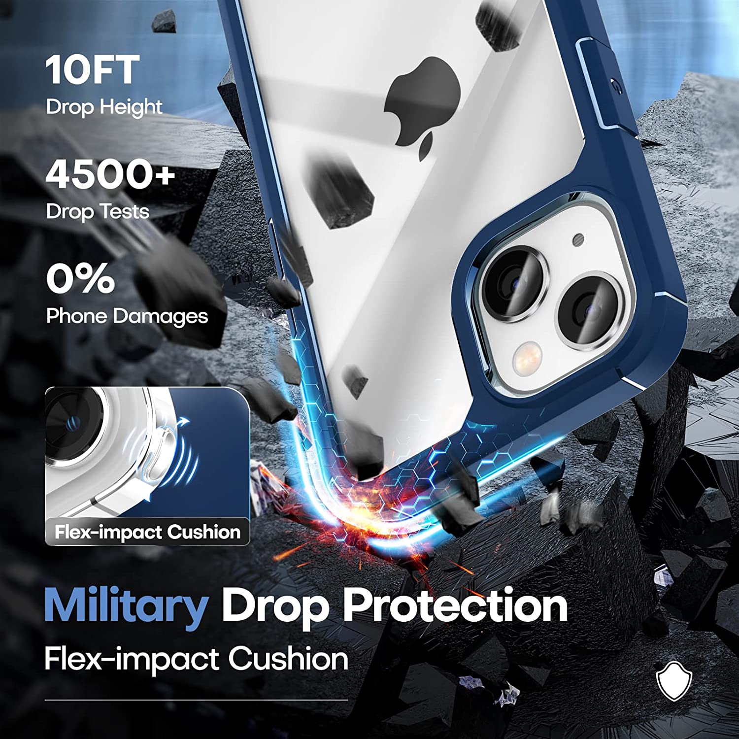 TAURI [5 in 1] for iPhone 14 Case, [Not Yellowing] with 2 Tempered Glass Screen Protector + 2 Camera Lens Protector [Military Drop Protection] Shockproof Slim Phone Case for iPhone 14 6.1 Inch-Blue