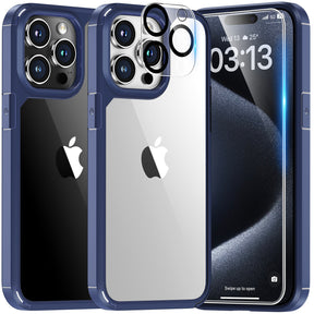 TAURI 5 in 1 for iPhone 15 Pro Max Case Crystal Clear, [Not-Yellowing & Military Drop Defense] with 2X Tempered Glass Screen Protector + 2X Camera Lens Protector, Slim Shockproof Phone Case 6.7 inch
