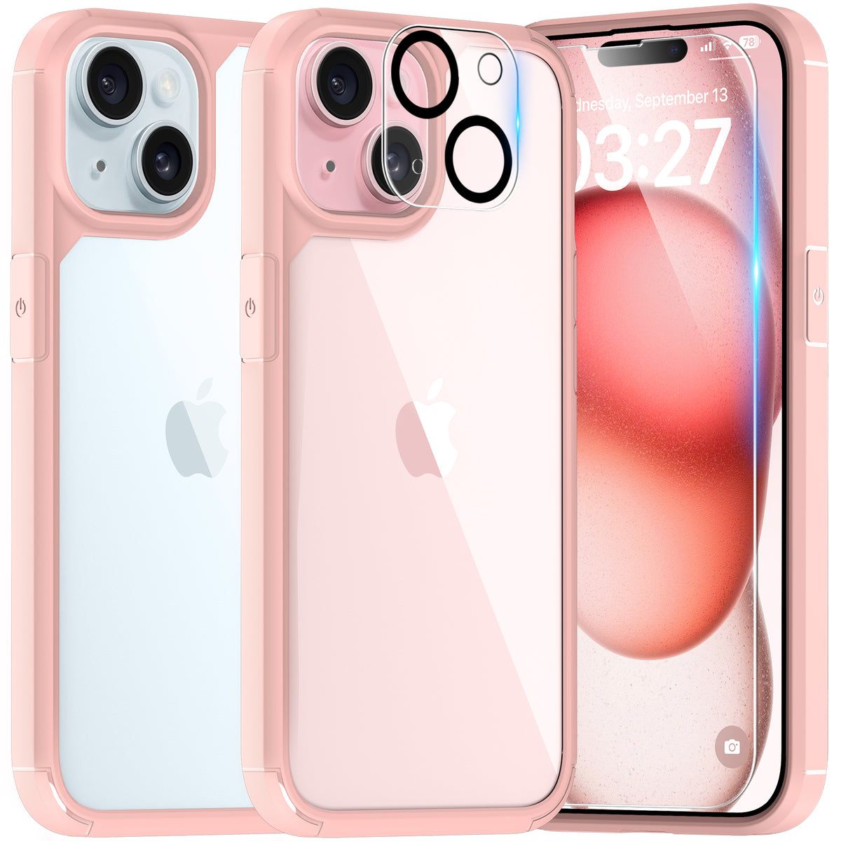 TAURI for iPhone 15 Case, [5 in 1] 1X Clear Case [Not-Yellowing] with 2X Screen Protector + 2X Camera Lens Protector, [Military Grade Drop Protection] Shockproof Slim Phone Case for iPhone 15, 6.1"