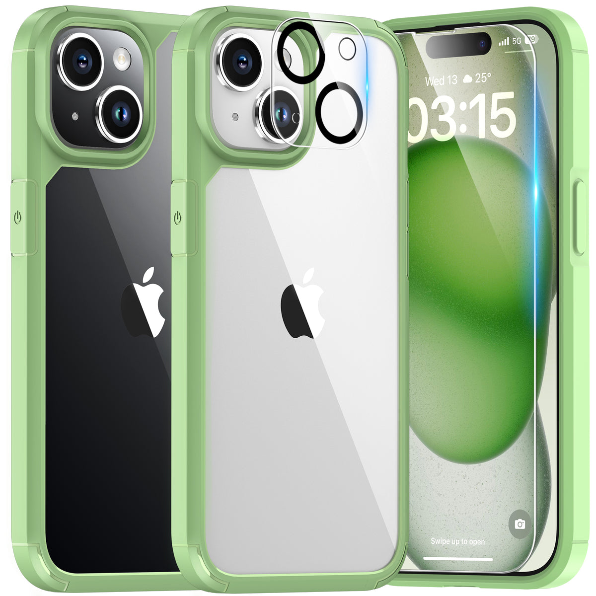 TAURI for iPhone 15 Case, [5 in 1] 1X Clear Case [Not-Yellowing] with 2X Screen Protector + 2X Camera Lens Protector, [Military Grade Drop Protection] Shockproof Slim Phone Case for iPhone 15, 6.1"