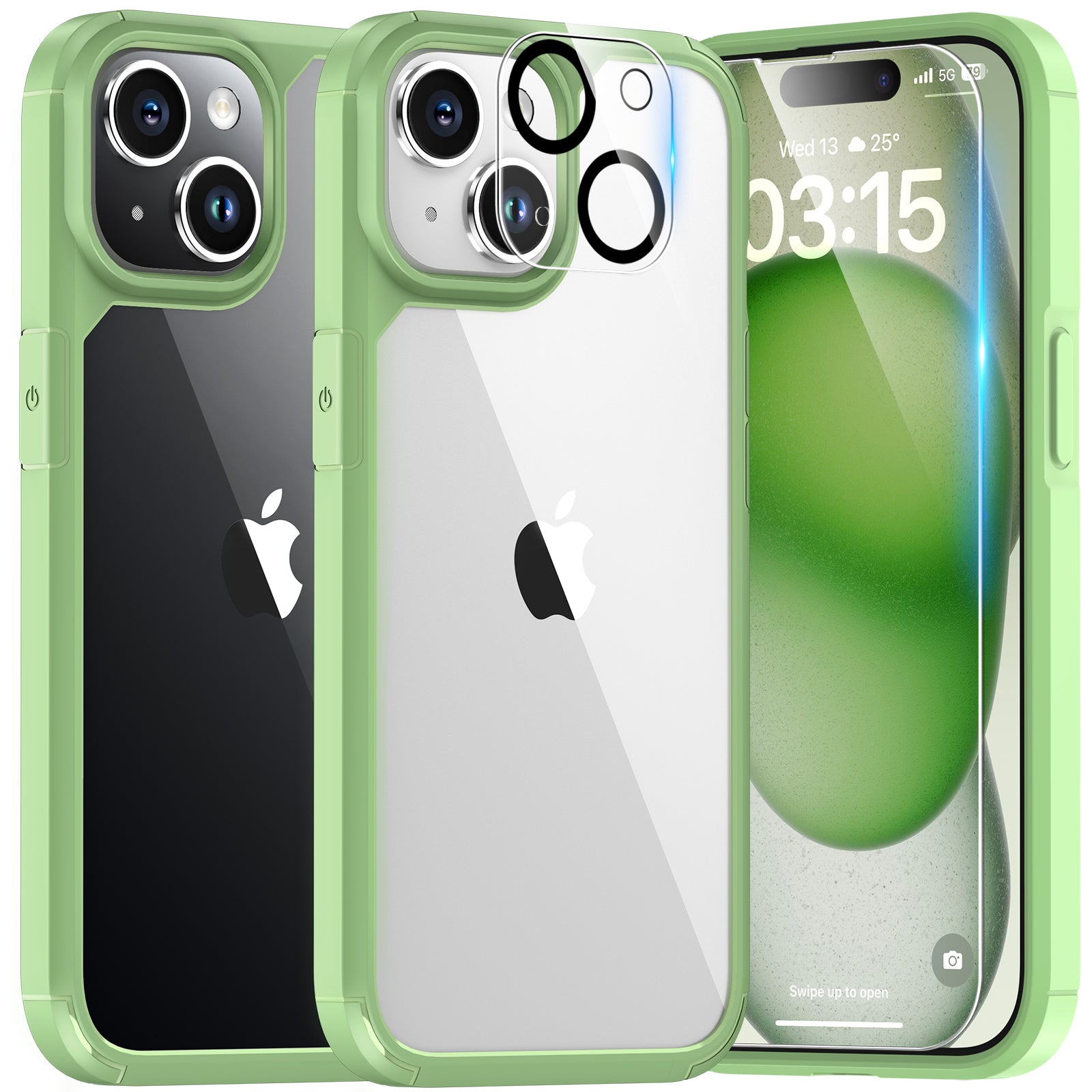 TAURI for iPhone 15 Case, [5 in 1] 1X Clear Case [Not-Yellowing] with 2X Screen Protector + 2X Camera Lens Protector, [Military Grade Drop Protection] Shockproof Slim Phone Case for iPhone 15, 6.1"