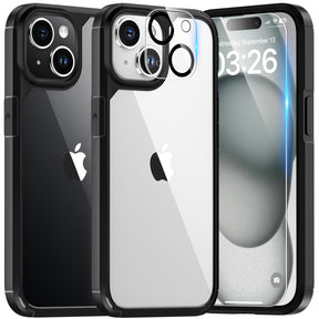 TAURI for iPhone 15 Case, [5 in 1] 1X Clear Case [Not-Yellowing] with 2X Screen Protector + 2X Camera Lens Protector, [Military Grade Drop Protection] Shockproof Slim Phone Case for iPhone 15, 6.1"