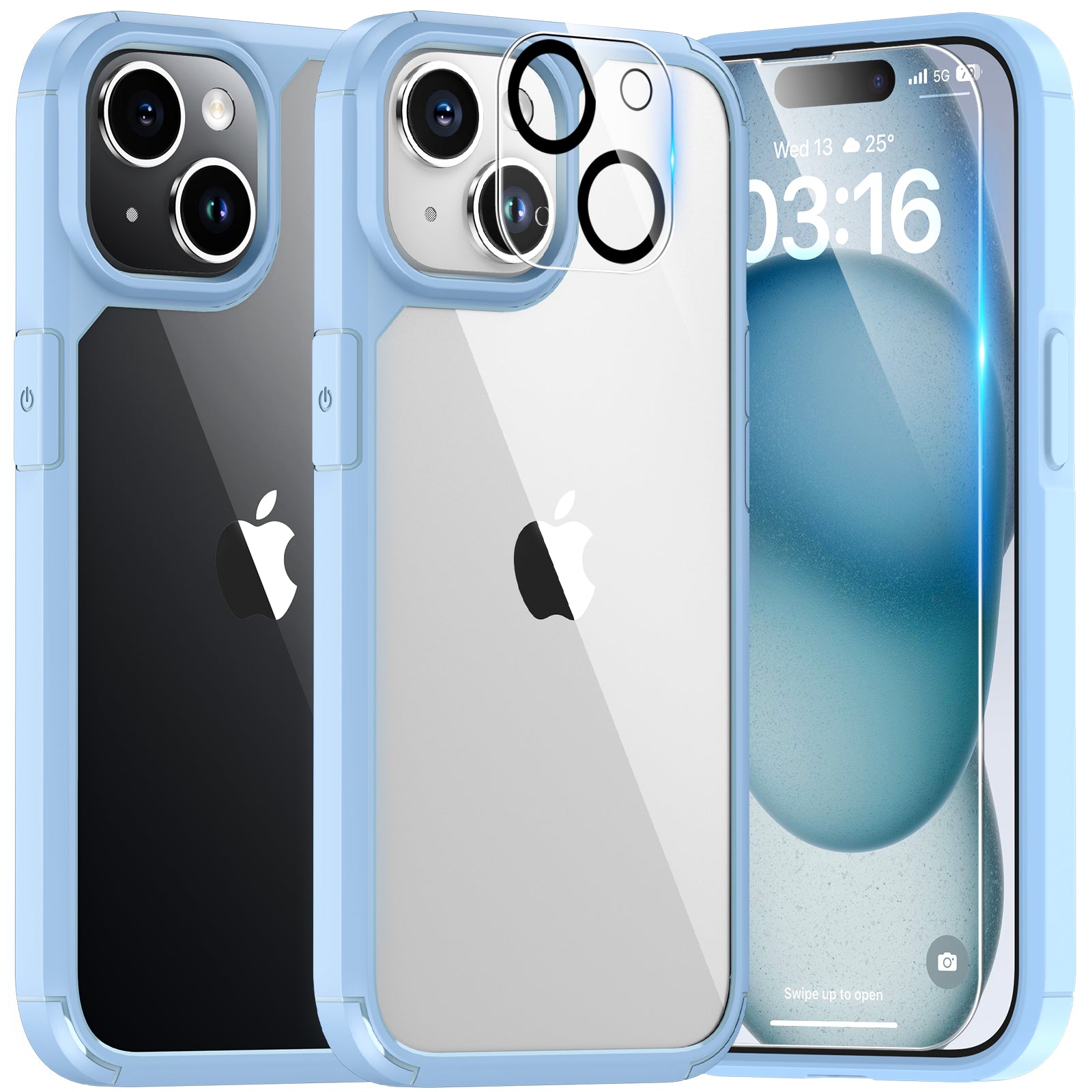 TAURI for iPhone 15 Case, [5 in 1] 1X Clear Case [Not-Yellowing] with 2X Screen Protector + 2X Camera Lens Protector, [Military Grade Drop Protection] Shockproof Slim Phone Case for iPhone 15, 6.1"
