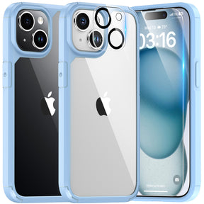 TAURI for iPhone 15 Case, [5 in 1] 1X Clear Case [Not-Yellowing] with 2X Screen Protector + 2X Camera Lens Protector, [Military Grade Drop Protection] Shockproof Slim Phone Case for iPhone 15, 6.1"
