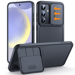 TAURI Kickstand for Samsung Galaxy S24 Plus Case with Camera Cover, [Rugged Drop Protection] [Slide Camera Cover], Hard Back Soft Edge Phone Case for Samsung Galaxy S24 Plus Case-Titanium Black