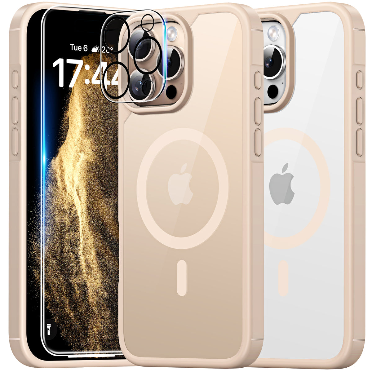 TAURI 5 in 1 for iPhone 16 Pro Max Case, Compatible with MagSafe [Not-Yellowing] with 2X Screen Protector + 2X Camera Lens Protector, Shockproof Slim Magnetic Case for 16 ProMax, Desert