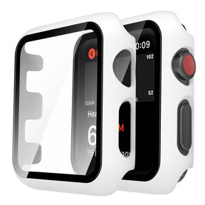 TAURI 2 Pack Hard Case Designed for Apple Watch Series 3/2/1 38mm, [Full Coverage] with 9H Tempered Glass Screen Protector [Touch Sensitive], Slim Protective Cover for iWatch 38mm
