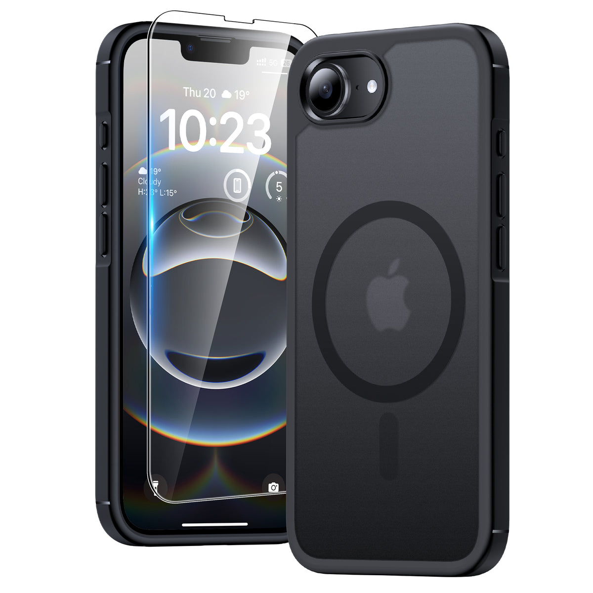 TAURI for iPhone 16e Case, [Compatible with MagSafe] with Screen Protectors, Shockproof Military-Grade Protection, Translucent Matte Magnetic Case for iPhone 16e, Matte Black