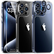 TAURI 5 in 1 for iPhone 15 Pro Case Clear, [Not-Yellowing] with 2X Screen Protector + 2X Camera Lens Protector, [15 FT Military Grade Protection] Slim Shockproof Case for iPhone 15 Pro 6.1 Inch