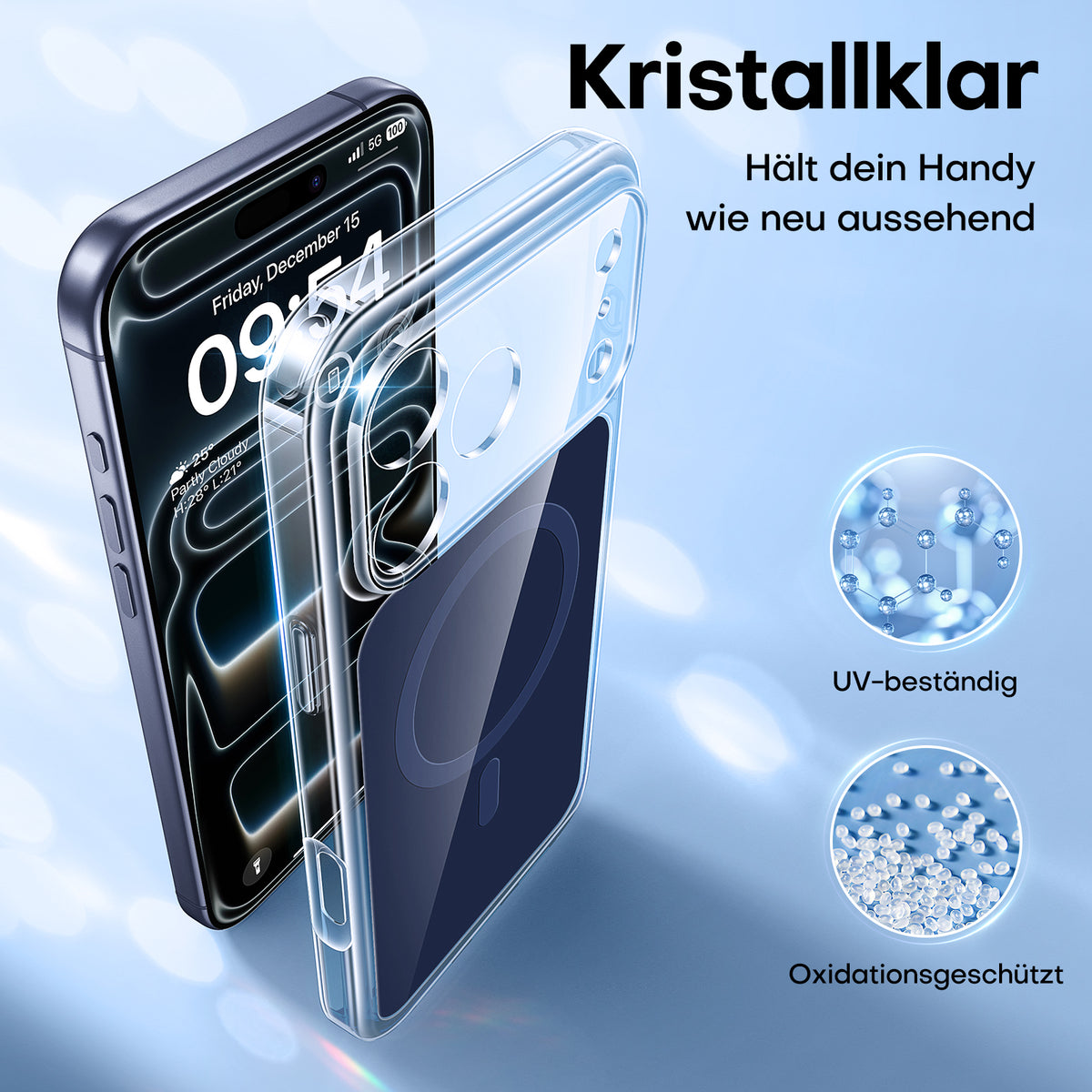Click to see full view TAURI Original Design for iPhone 17 Pro Case, Compatible with MagSafe with Screen Protector, Anti-Yellowing Military-Grade Protection Shockproof Magnetic iPhone 17 Pro Case, Clear Blue
