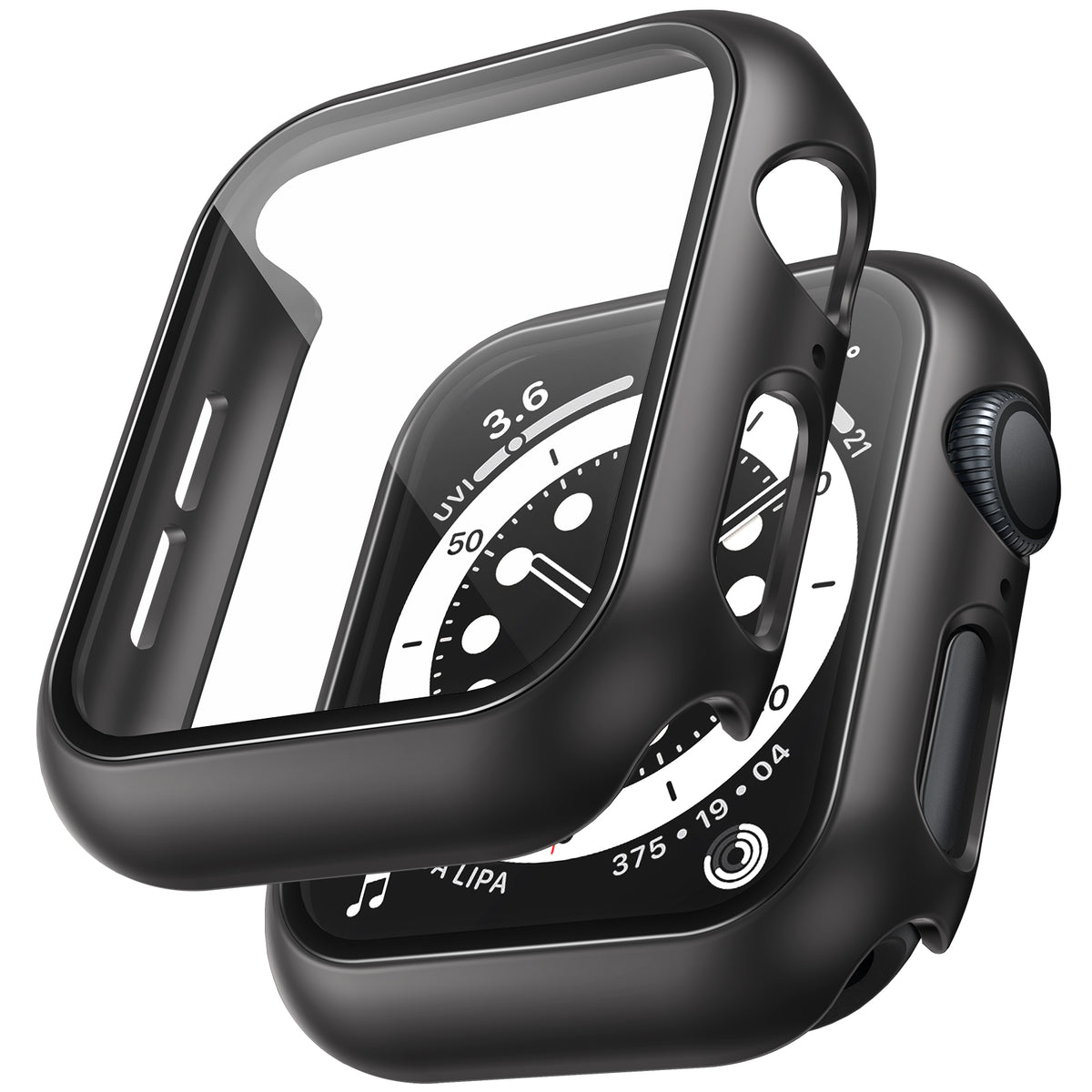 TAURI 2 Pack Hard Case Designed for Apple Watch Series SE 6 5 4 44mm [Full Protection], with 9H Tempered Glass Screen Protector [Touch Sensitive] Slim Bumper Protective Cover 44mm, Black