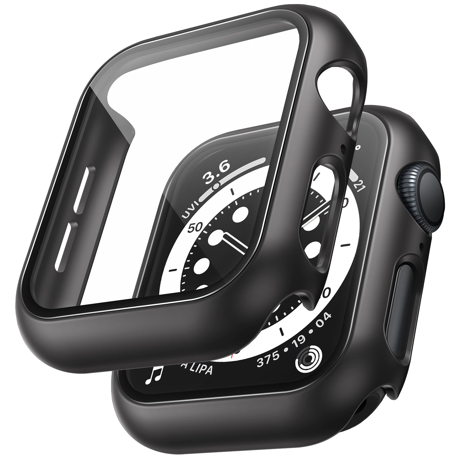 TAURI 2 Pack Hard Case Designed for Apple Watch Series SE 6 5 4 44mm [Full Protection], with 9H Tempered Glass Screen Protector [Touch Sensitive] Slim Bumper Protective Cover 44mm, Black