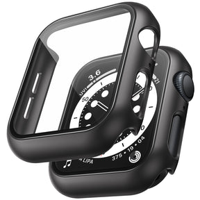 TAURI 2 Pack Hard Case Designed for Apple Watch Series SE 6 5 4 44mm [Full Protection], with 9H Tempered Glass Screen Protector [Touch Sensitive] Slim Bumper Protective Cover 44mm, Black